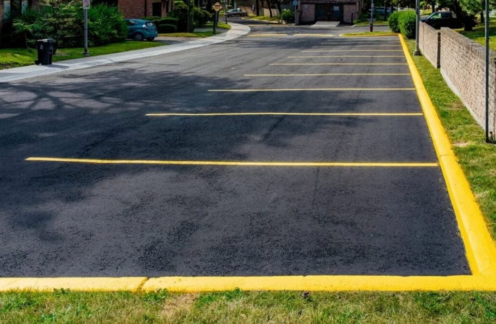 Freshly paved and striped Arkansas parking lot